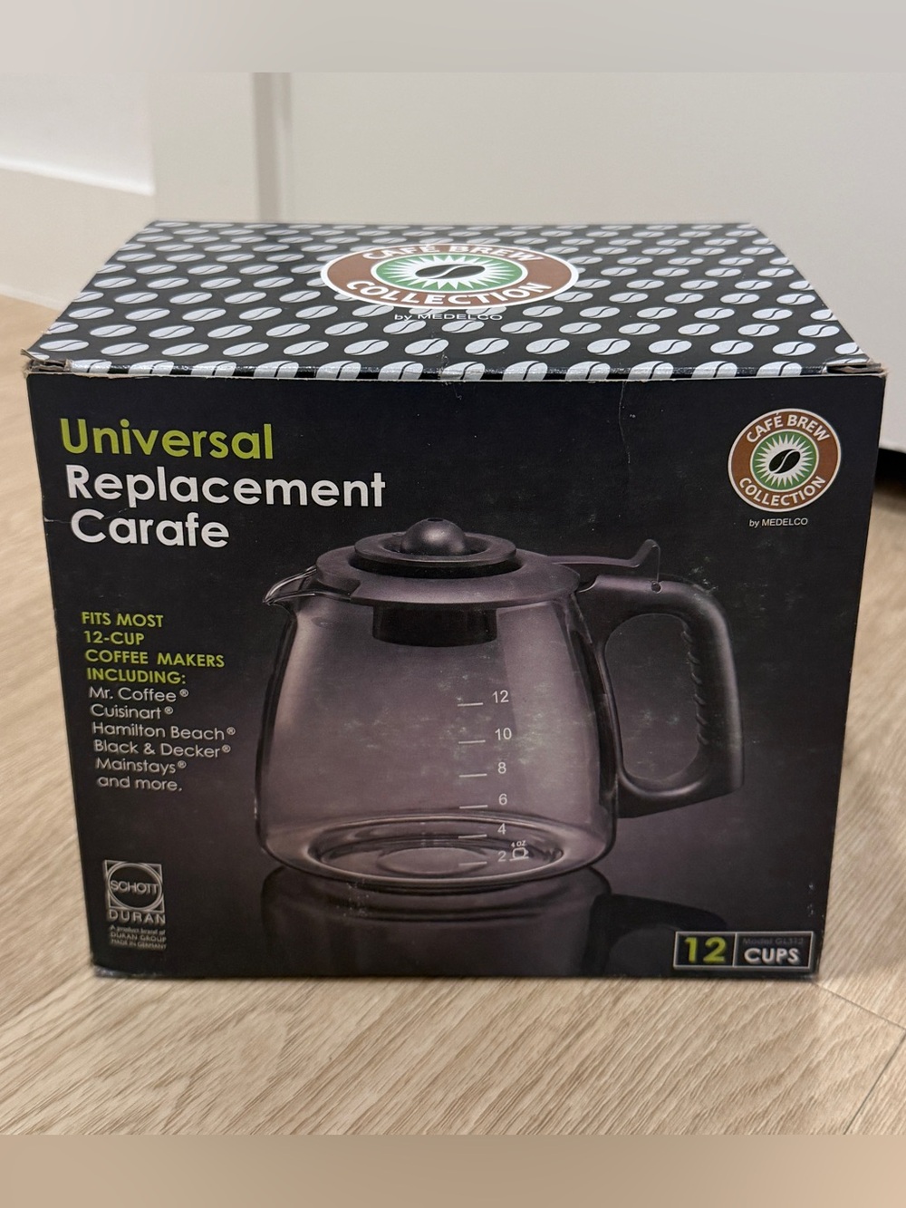 Café Brew Universal Replacement 12 cup Coffee Carafe Glass and Black New in Box
